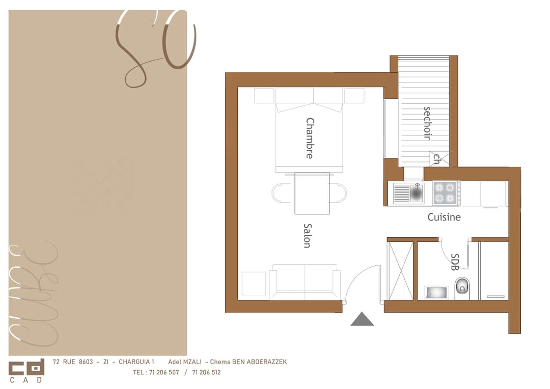 Plan pour Résidence Khalifa 5 – Nouvelle Médina 3, Ben Arous - S+0